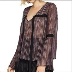 BCBG‎ GENERATION S Sheer Bell Sleeve Ribbon Tie Blouse Whimsigoth Fairy Grunge